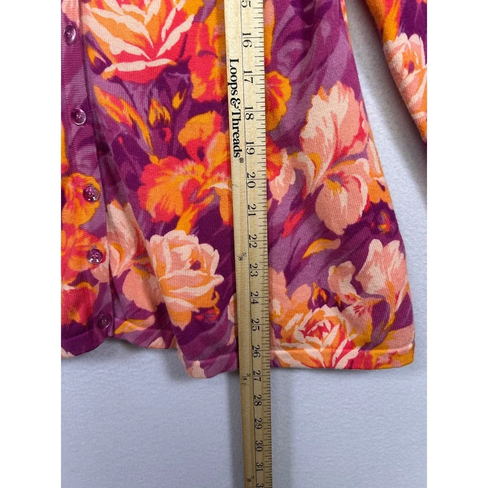 Floral Cottagecore Isaac‎ Mizrahi Live! Womens Med Purple Orange V-Neck Cardigan